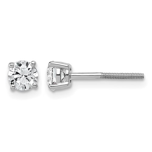 14K White Gold 0.75 Carat Lab Grown Diamond VS SI+ G+ Round Complete Four Prong Lightweight Screwback Stud Earrings