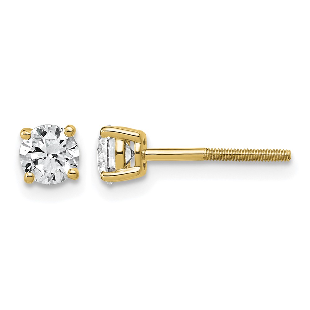 14K Yellow Gold 0.75 Carat Lab Grown Diamond VS+ F+ Round Complete Four Prong Lightweight Screwback Stud Earrings