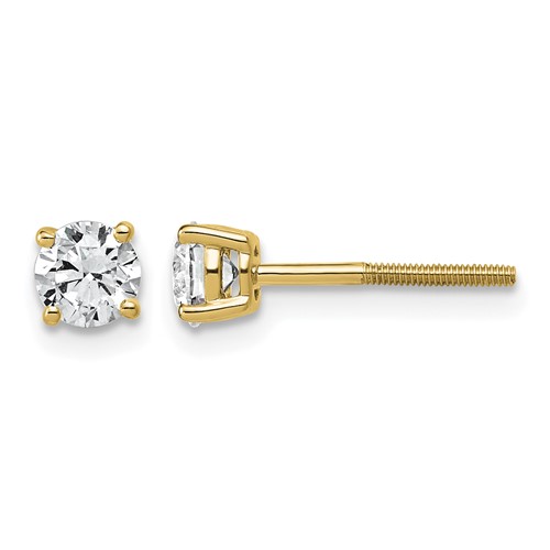 14K Yellow Gold 0.75 Carat Lab Grown Diamond VS+ F+ Round Complete Four Prong Lightweight Screwback Stud Earrings