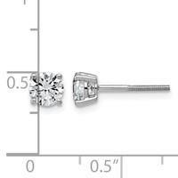 14K White Gold 1 Carat Lab Grown Diamond VS SI+ G+ Round Complete Four Prong Lightweight Screwback Stud Earrings view 2