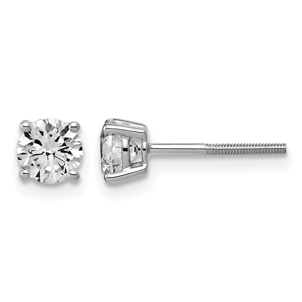 14K White Gold 1 Carat Lab Grown Diamond VS SI+ G+ Round Complete Four Prong Lightweight Screwback Stud Earrings