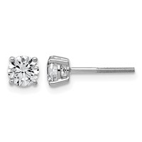 14K White Gold 1 Carat Lab Grown Diamond VS SI+ G+ Round Complete Four Prong Lightweight Screwback Stud Earrings view 1