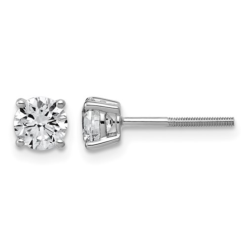 14K White Gold 1 Carat Lab Grown Diamond VS SI+ G+ Round Complete Four Prong Lightweight Screwback Stud Earrings