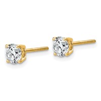 14K Yellow Gold 1 Carat Lab Grown Diamond VS+ F+ Round Complete Four Prong Lightweight Screwback Stud Earrings view 2