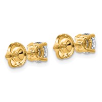 14K Yellow Gold 1 Carat Lab Grown Diamond VS+ F+ Round Complete Four Prong Lightweight Screwback Stud Earrings view 3