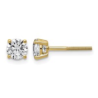 14K Yellow Gold 1 Carat Lab Grown Diamond VS+ F+ Round Complete Four Prong Lightweight Screwback Stud Earrings view 1