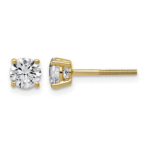 14K Yellow Gold 1 Carat Lab Grown Diamond VS+ F+ Round Complete Four Prong Lightweight Screwback Stud Earrings