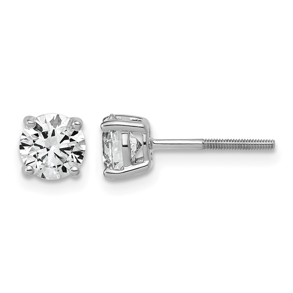 14K White Gold 1.50 Carat Lab Grown Diamond VS SI+ G+ Round Complete Four Prong Lightweight Screwback Stud Earrings