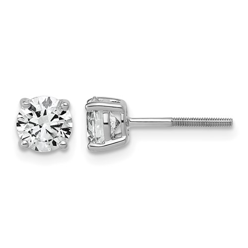 14K White Gold 1.50 Carat Lab Grown Diamond VS SI+ G+ Round Complete Four Prong Lightweight Screwback Stud Earrings