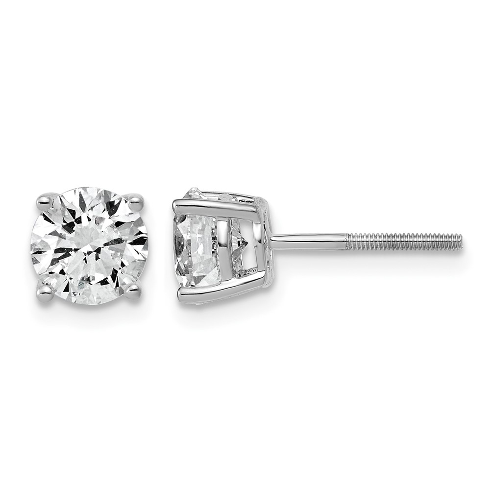 14K White Gold 2 Carat Lab Grown Diamond VS SI+ G+ Round Complete Four Prong Lightweight Screwback Stud Earrings