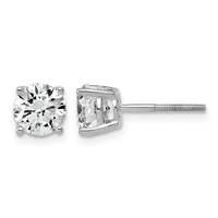 14K White Gold 2 Carat Lab Grown Diamond VS SI+ G+ Round Complete Four Prong Lightweight Screwback Stud Earrings view 1