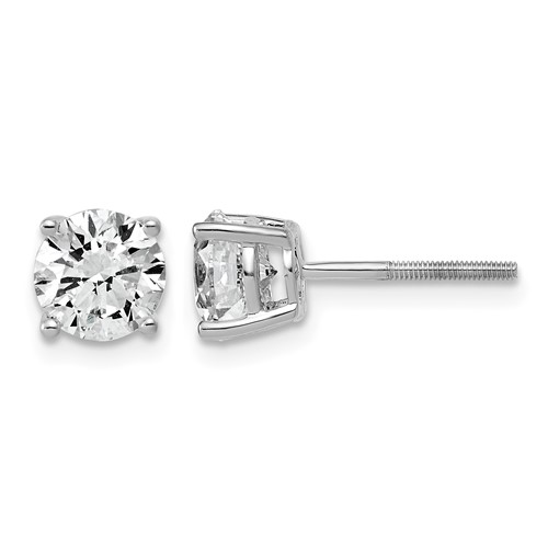 14K White Gold 2 Carat Lab Grown Diamond VS SI+ G+ Round Complete Four Prong Lightweight Screwback Stud Earrings