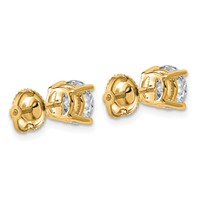 14K Yellow Gold 2 Carat Lab Grown Diamond VS SI+ G+ Round Complete Four Prong Lightweight Screwback Stud Earrings view 3
