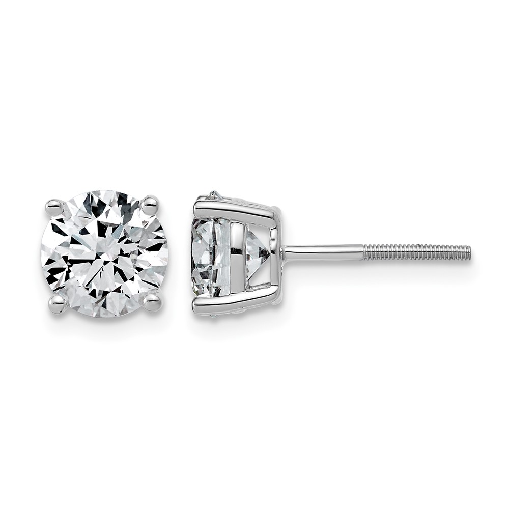 14K White Gold 3 Carat Lab Grown Diamond VS+ F+ Round Complete Four Prong Lightweight Screwback Stud Earrings
