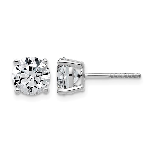 14K White Gold 4 Carat Lab Grown Diamond VS SI+ G+ Round Complete Four Prong Lightweight Screwback Stud Earrings