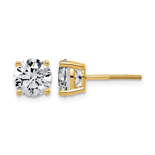 14K Yellow Gold 3 Carat Lab Grown Diamond VS+ F+ Round Complete Four Prong Lightweight Screwback Stud Earrings