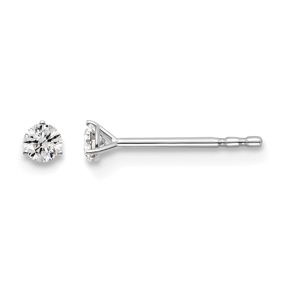 18K White Gold 0.10 Carat Lab Grown Diamond VS+ F+ Round Complete Three Prong Stud Earrings