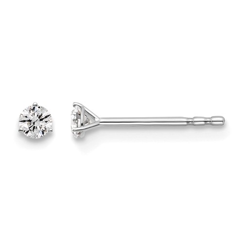18K White Gold 0.10 Carat Lab Grown Diamond VS+ F+ Round Complete Three Prong Stud Earrings