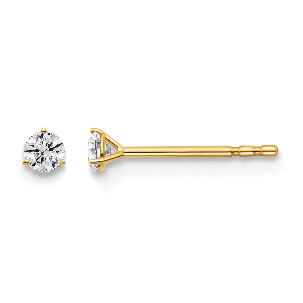 18K Yellow Gold 0.10 Carat Lab Grown Diamond VS+ F+ Round Complete Three Prong Stud Earrings