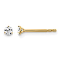 18K Yellow Gold 0.10 Carat Lab Grown Diamond VS+ F+ Round Complete Three Prong Stud Earrings view 1