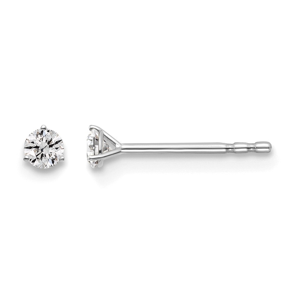 Platinum 0.10 Carat Lab Grown Diamond VS+ F+ Round Complete Three Prong Stud Earrings
