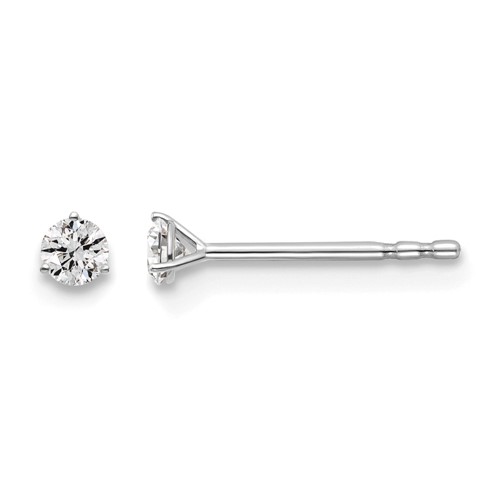 Platinum 0.10 Carat Lab Grown Diamond VS+ F+ Round Complete Three Prong Stud Earrings