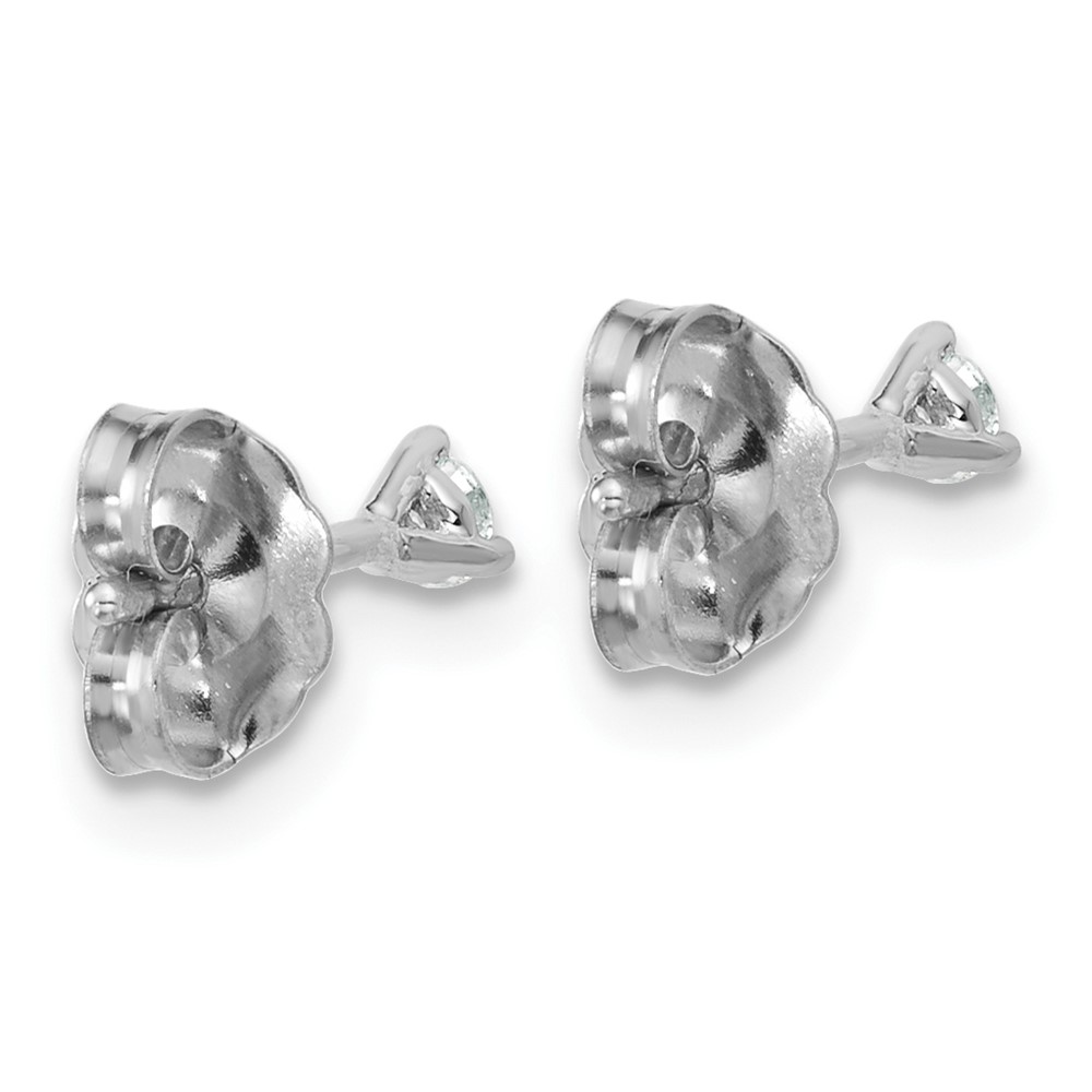 14k White Gold 1/10 carat Lab Grown Diamond VS+ F+ Round Complete Three Prong Stud Earrings (EM1007-010-WLD)