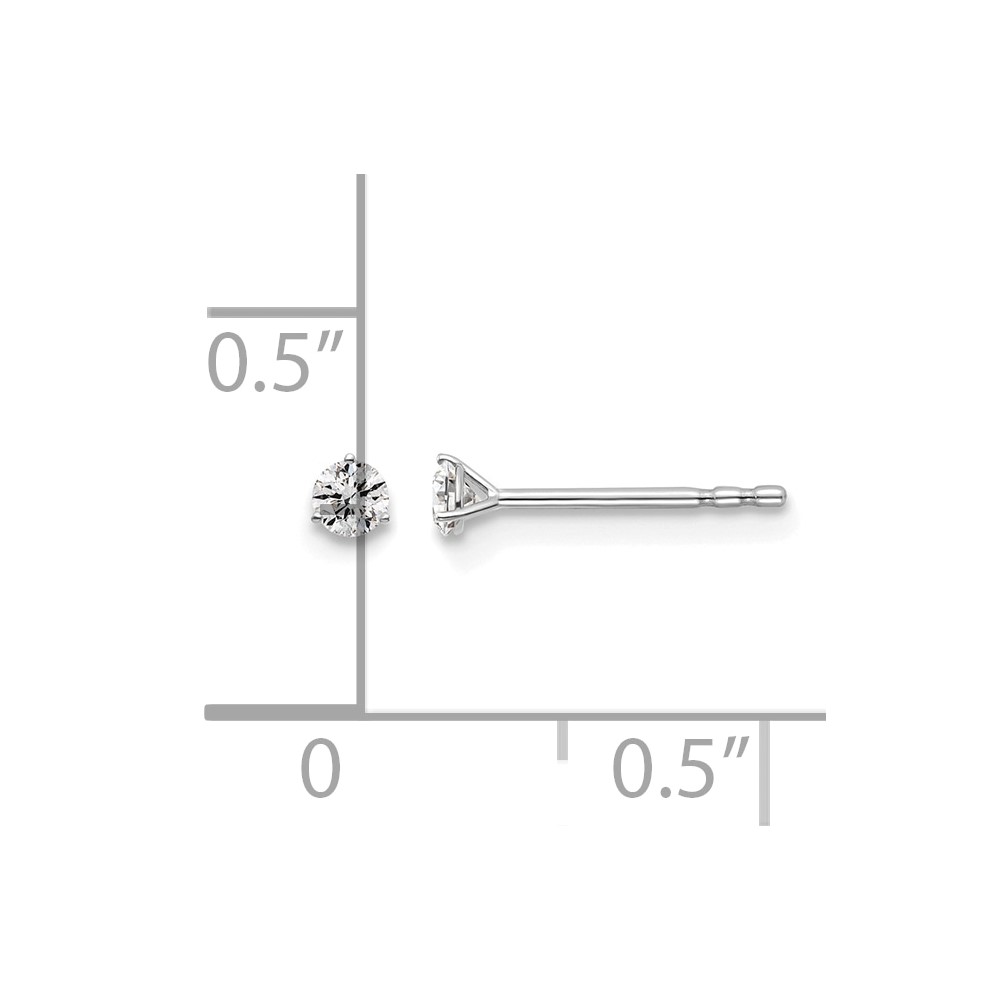 14k White Gold 1/10 carat Lab Grown Diamond VS+ F+ Round Complete Three Prong Stud Earrings (EM1007-010-WLD)