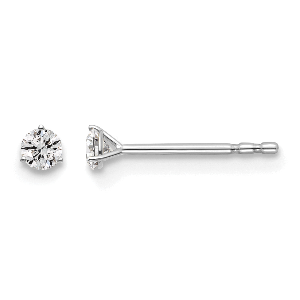 14k White Gold 1/10 carat Lab Grown Diamond VS+ F+ Round Complete Three Prong Stud Earrings (EM1007-010-WLD)