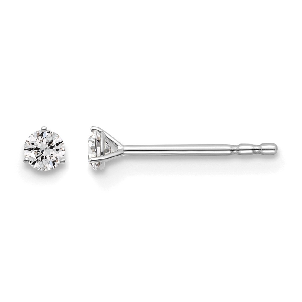 14k White Gold 1/10 carat Lab Grown Diamond VS+ F+ Round Complete Three Prong Stud Earrings (EM1007-010-WLD)