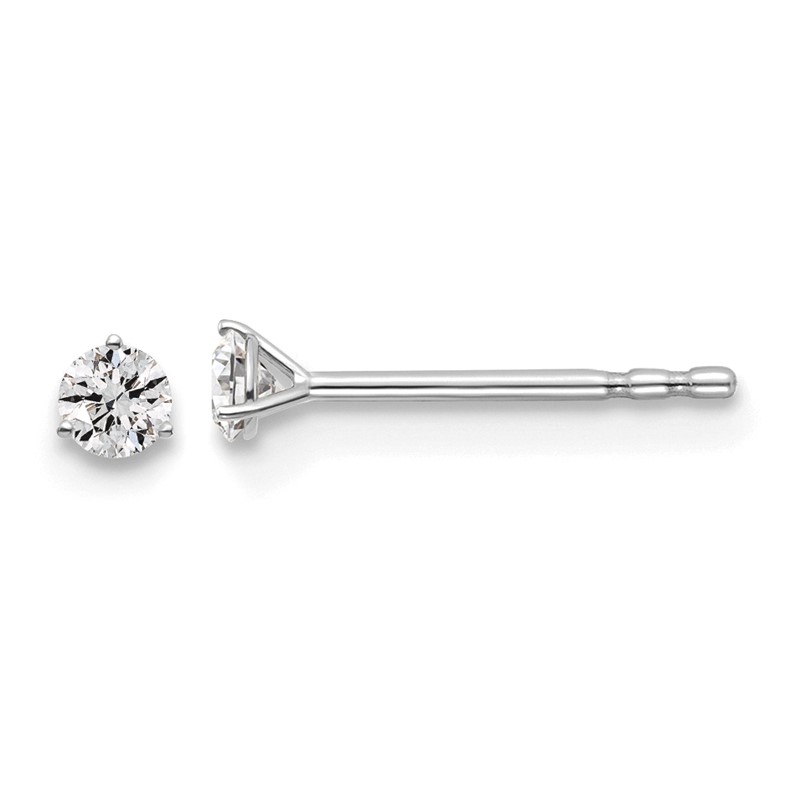 14k White Gold 1/10 ctw Lab Grown Diamond VS+ F+ Round 3 Prong Heavy Wt. Stud Earrings