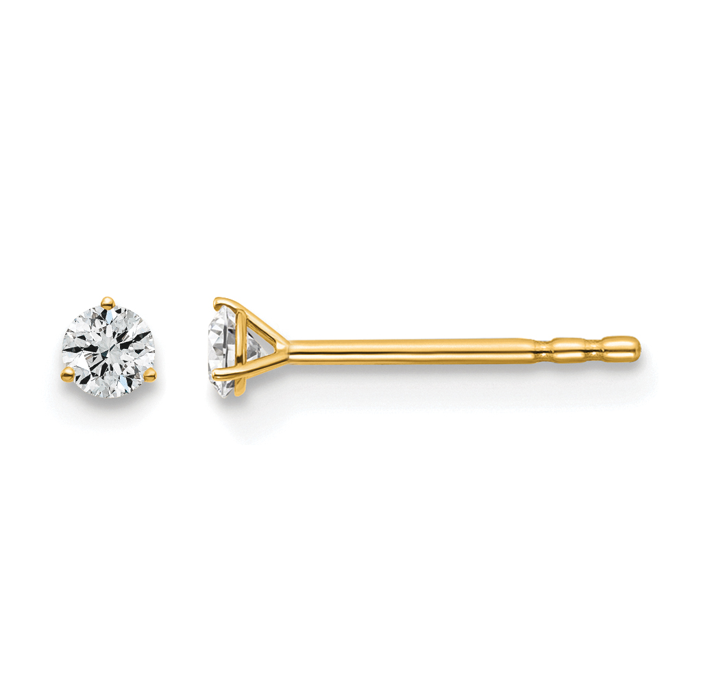 14k 1/10 carat Lab Grown Diamond VS+ F+ Round Complete Three Prong Stud Earrings (EM1007-010-LD)