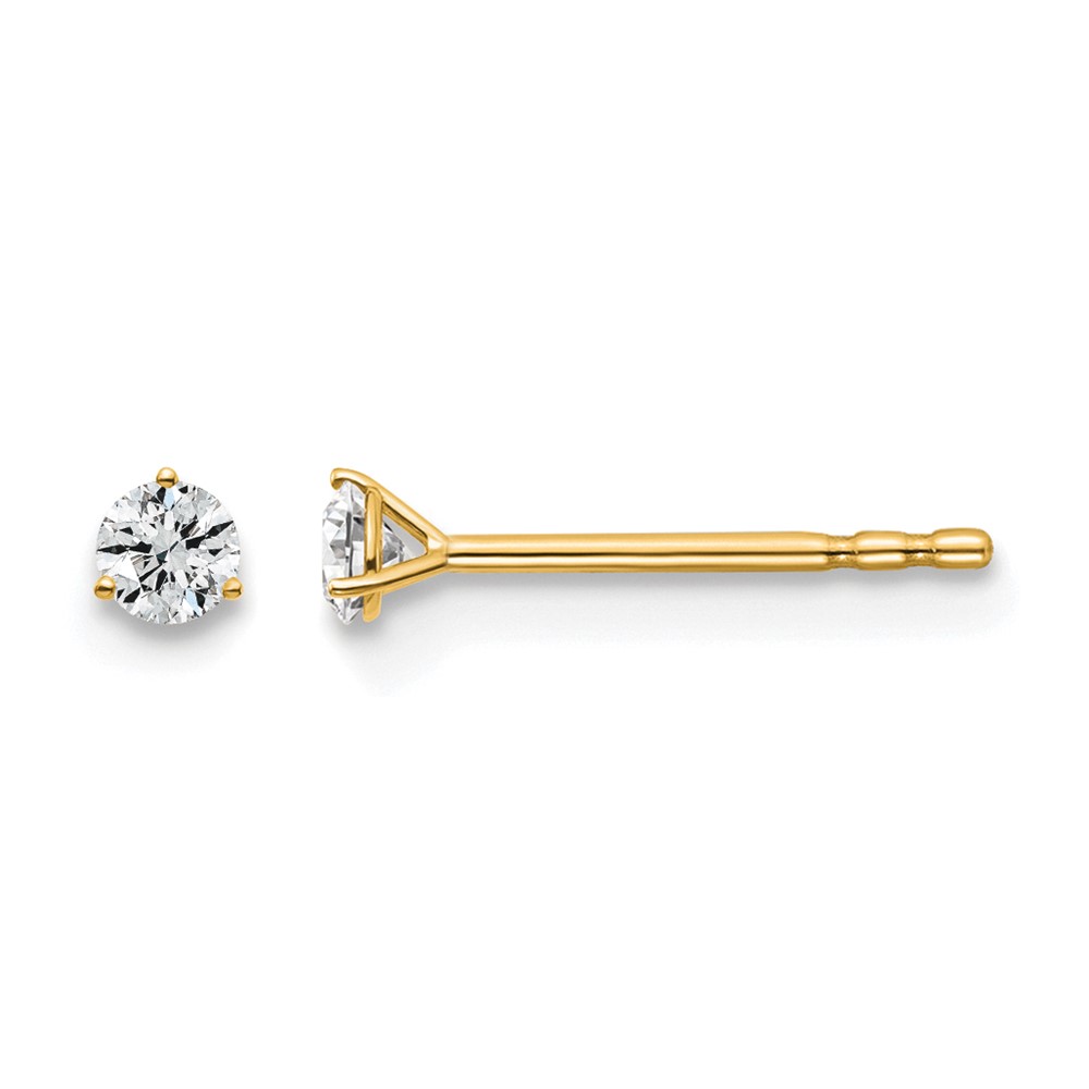 14k 1/10 carat Lab Grown Diamond VS+ F+ Round Complete Three Prong Stud Earrings (EM1007-010-LD)