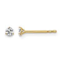 14K Yellow Gold 0.10 Carat Lab Grown Diamond VS+ F+ Round Complete Three Prong Stud Earrings view 1