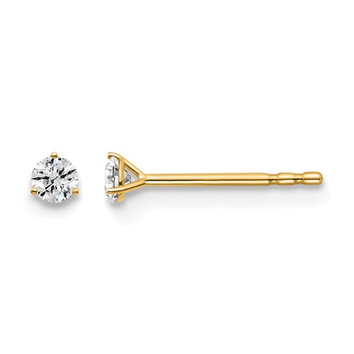 14K Yellow Gold 0.10 Carat Lab Grown Diamond VS+ F+ Round Complete Three Prong Stud Earrings