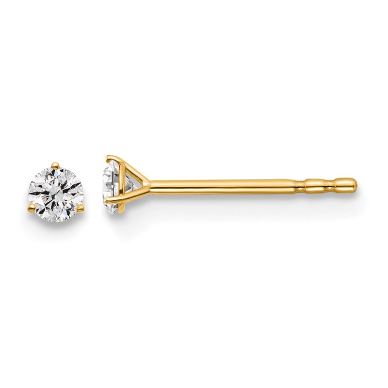 14k Yellow Gold 1/10 ctw Lab Grown Diamond VS+ F+ Round 3 Prong Heavy Wt. Stud Earrings