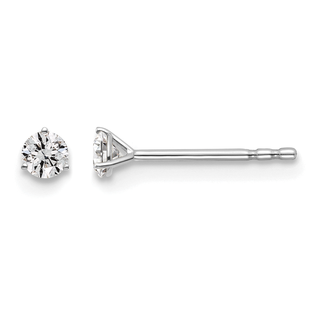 14k White Gold 1/6 carat Lab Grown Diamond VS+ F+ Round Complete Three Prong Stud Earrings (EM1007-015-WLD)