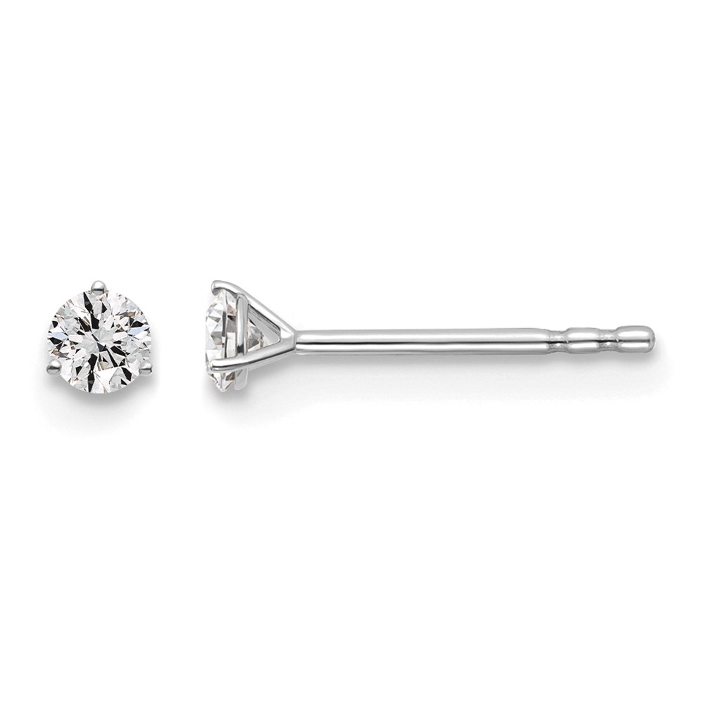 14k White Gold 1/6 carat Lab Grown Diamond VS+ F+ Round Complete Three Prong Stud Earrings (EM1007-015-WLD)