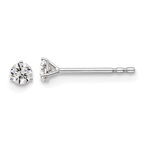 14k White Gold 1/7 carat total weight Round VS/SI GH Lab Grown Diamond 3 Prong Stud Post Earrings