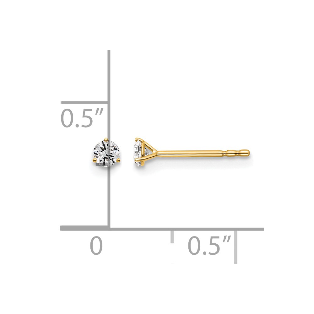 14k 1/6 carat Lab Grown Diamond VS/SI+ G+ Round Complete Three Prong Stud Earrings (EM1007-015-LG)