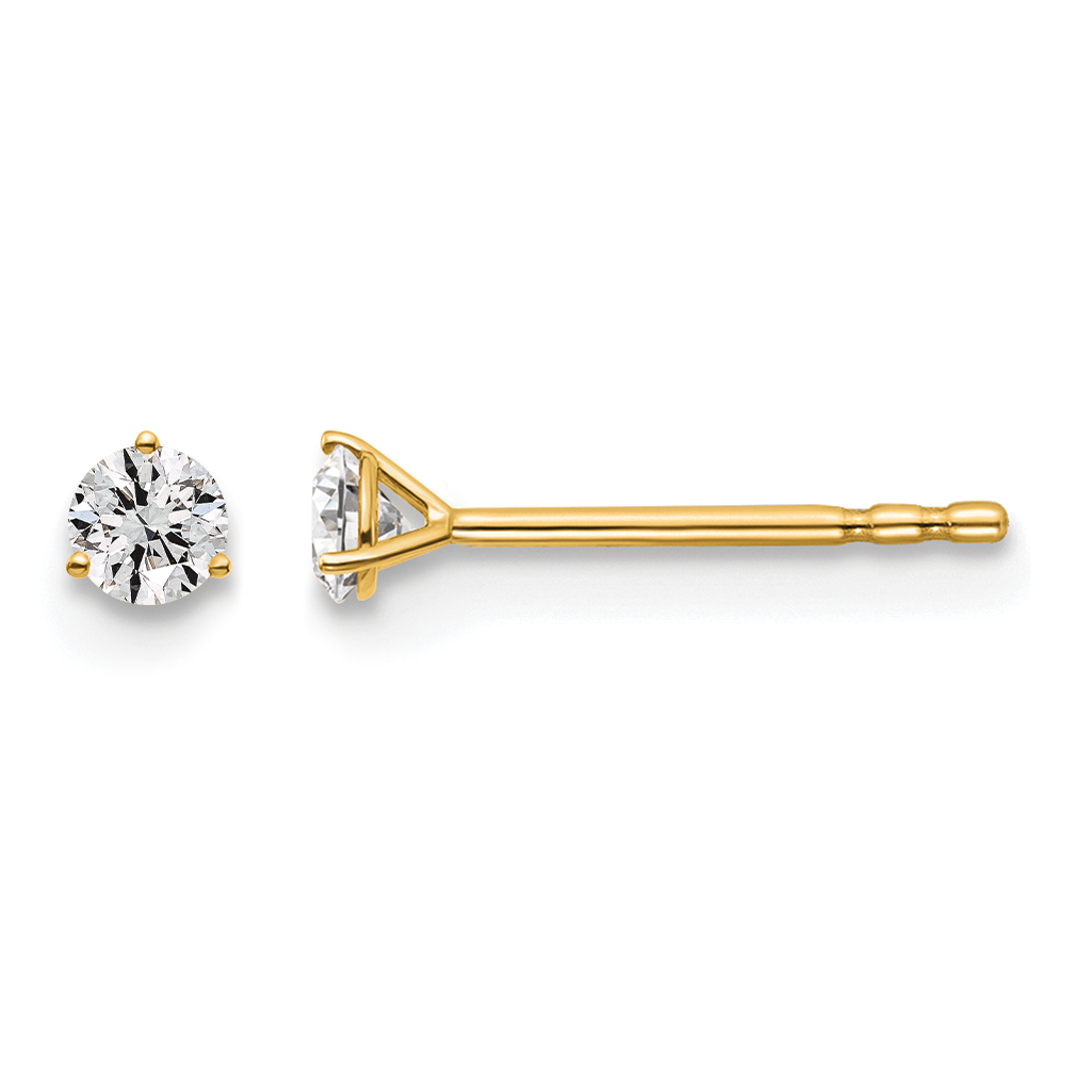 14k 1/6 carat Lab Grown Diamond VS+ F+ Round Complete Three Prong Stud Earrings (EM1007-015-LD)