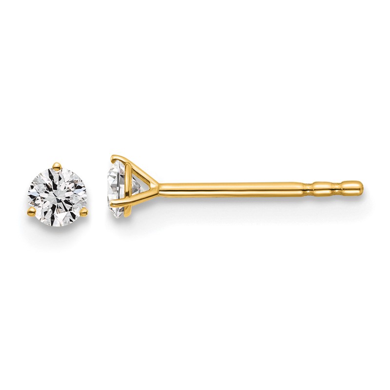 14k Yellow Gold 1/6 ctw Lab Grown Diamond VS+ F+ Round 3 Prong Heavy Wt. Stud Earrings