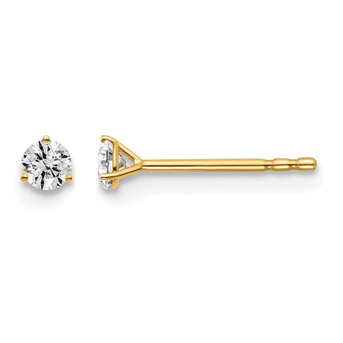 14K Yellow Gold 0.17 Carat Lab Grown Diamond VS SI+ G+ Round Complete Three Prong Stud Earrings