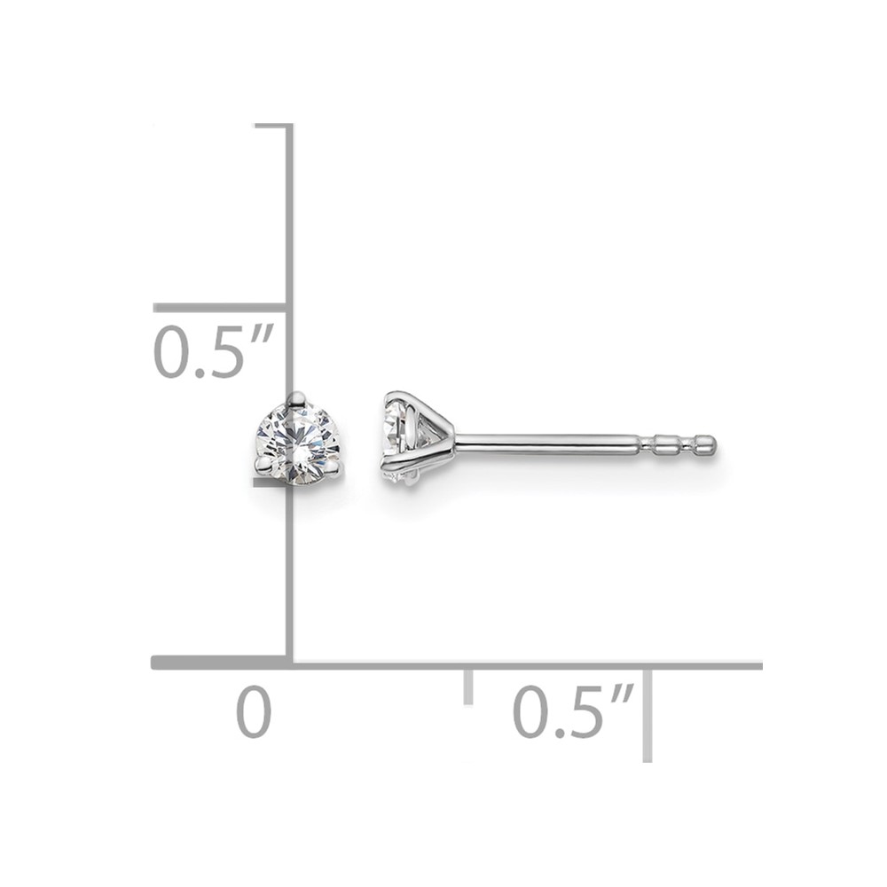 14k White Gold 1/5 carat Lab Grown Diamond VS/SI+ G+ Round Complete Three Prong Stud Earrings (EM1007-020-WLG)