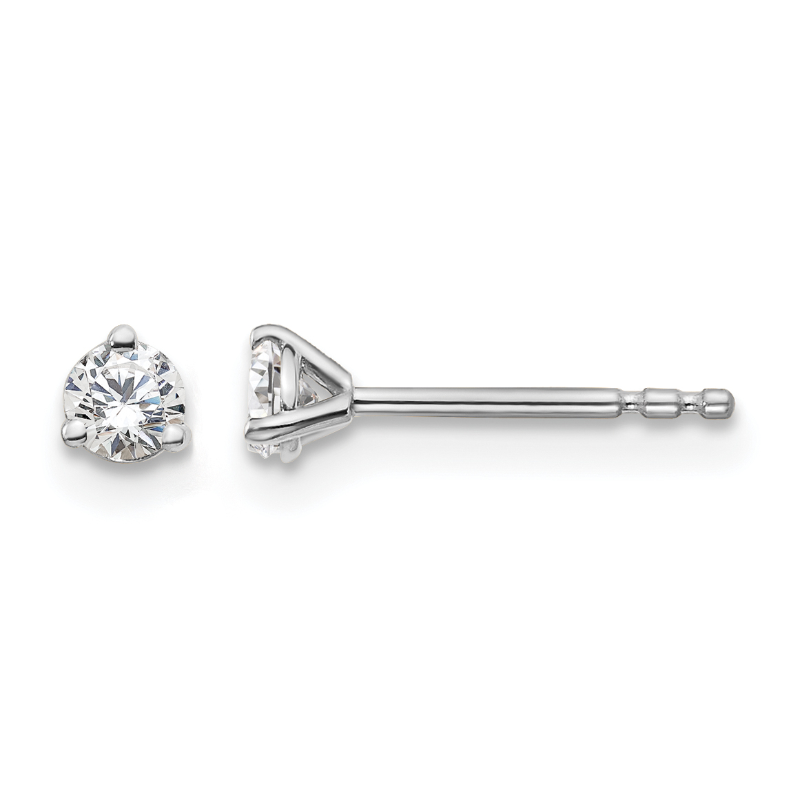 14k White Gold 1/5 carat Lab Grown Diamond VS+ F+ Round Complete Three Prong Stud Earrings (EM1007-020-WLD)