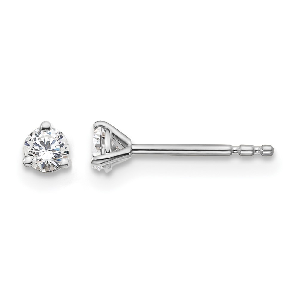 14k White Gold 1/5 carat Lab Grown Diamond VS+ F+ Round Complete Three Prong Stud Earrings (EM1007-020-WLD)