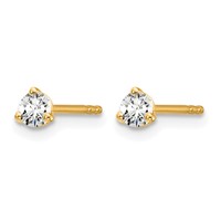 14K Yellow Gold 0.20 Carat Certified Lab Grown Diamond VS+ F+ Round Complete Three Prong Stud Earrings view 2
