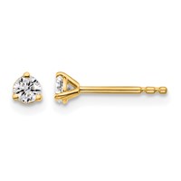 14K Yellow Gold 0.20 Carat Certified Lab Grown Diamond VS+ F+ Round Complete Three Prong Stud Earrings view 1