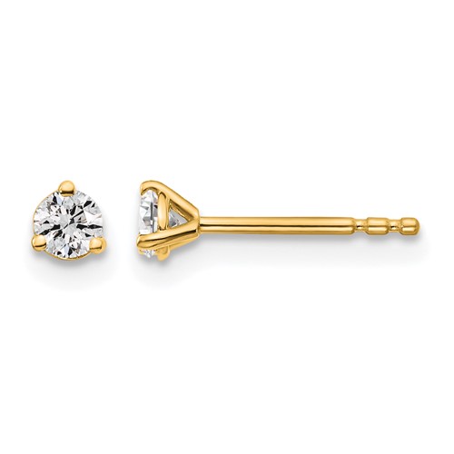 14k 1/5 carat Certified Lab Grown Diamond VS/SI+ G+ Round Complete Three Prong Stud Earrings