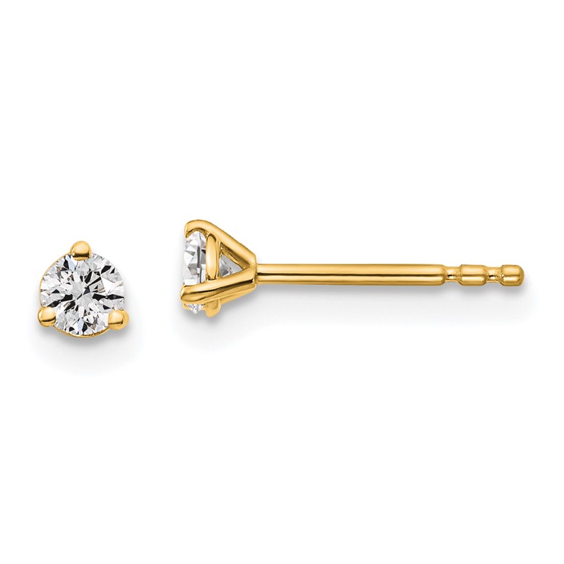 14k Yellow Gold 1/5 ctw Certified Lab Grown Diamond VS/SI+ G+ Round 3 Prong Heavy Wt. Stud Earrings